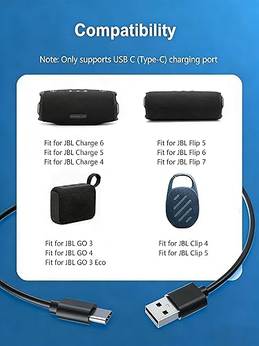 Miniatura 2 de Cable de carga USB C de 5 pies para JBL Clip 4 Clip 5, GO 3 GO 4, Flip 5 Flip 6 Flip 7, Charge 4 6 5, Tune Buds/Flex/520BT 510BT 770NC 720BT, Tour
