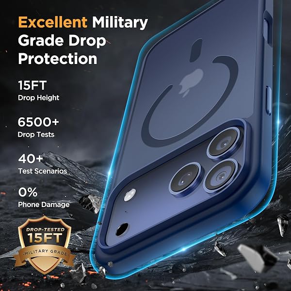 Miracase for iPhone 17 Pro Max Case with MagSafe [with 9H+Screen Protector] Military-Grade Protection Shockproof Scratch-Resistant with Velvet Touch for iPhone 17 Pro Max Cover 6.9", Matte-Deep-Blue - 5