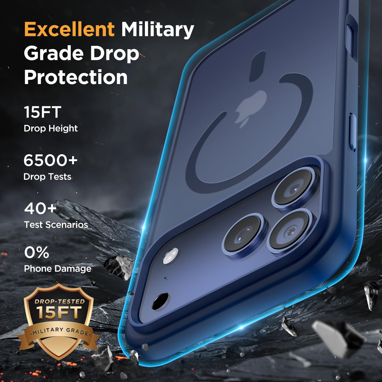 Miracase for iPhone 17 Pro Max Case with MagSafe [with 9H+Screen Protector] Military-Grade Protection Shockproof Scratch-Resistant with Velvet Touch for iPhone 17 Pro Max Cover 6.9", Matte-Deep-Blue — view 5