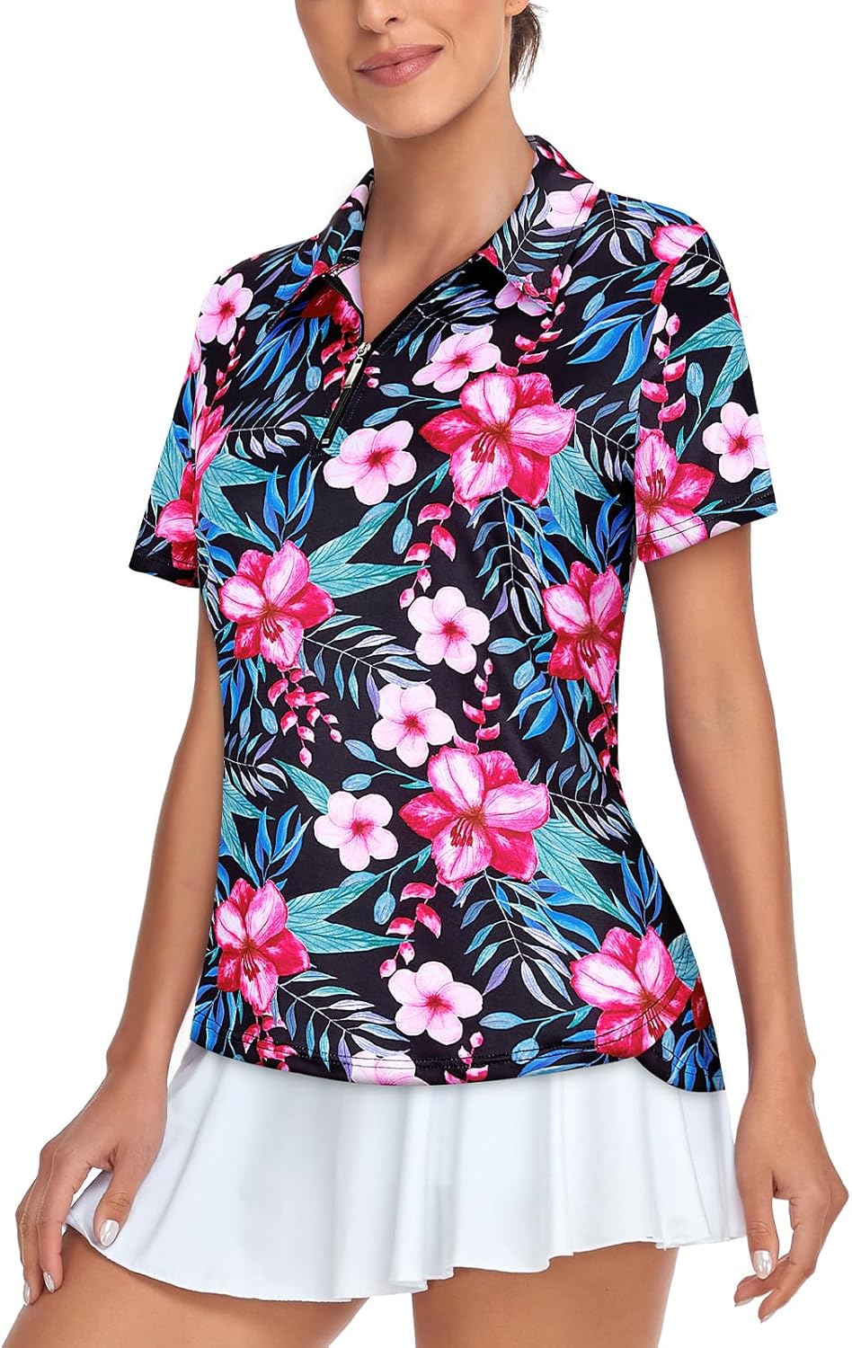 Tanst Sky Women's Golf Polo Shirts Short Sleeve Quarter Zip Pullover Moisture Wicking Workout Tops