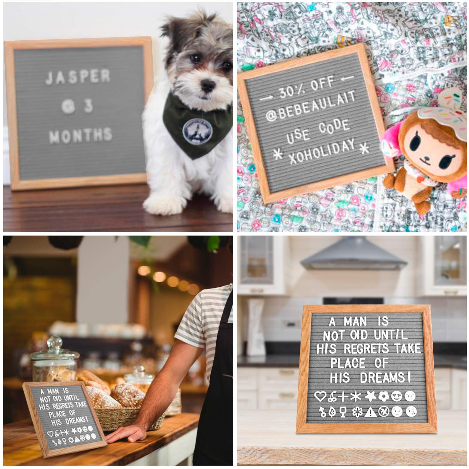 Feltro Letter Board 25x25 cm, Feltro Retro in 350 Pezzi Alfabeto Decorativo Lettere con Gancio in Metallo per Appenderla al Muro e Decorazioni per Interni, Grigio