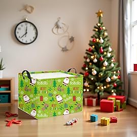 HIYAGON Rectangular Christmas Basket Fabric Storage Bin Storage Boxes,Collapsible Storage Basket for Clothes,Books.Shelves Basket(Green Christmas)