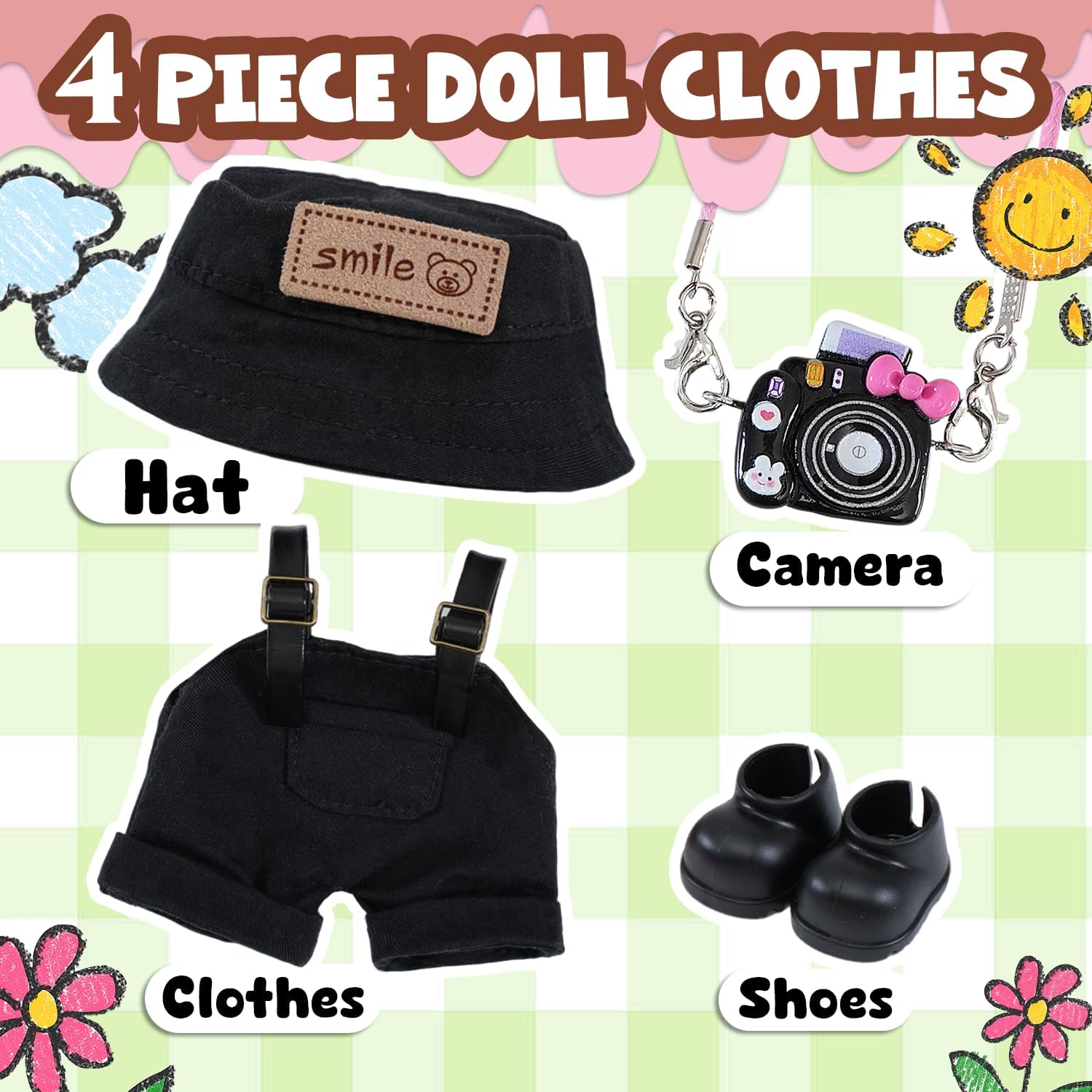 5 Piece Cute Doll Clothes 17 cm Outfit Blind Mystery Accessories Mini Stuff Dress Overalls Hoodie Pajamas Black