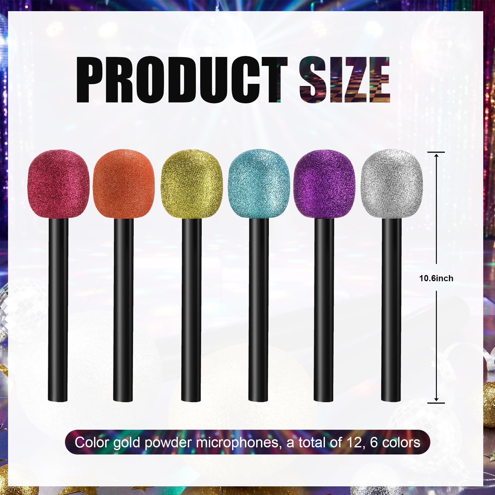 Yaomiao 12 microfoni finti in plastica colorata glitterata per microfono puntello scintillante popolare cantante bomboniere per Halloween, cosplay, discoteca, palcoscenico, forniture per feste
