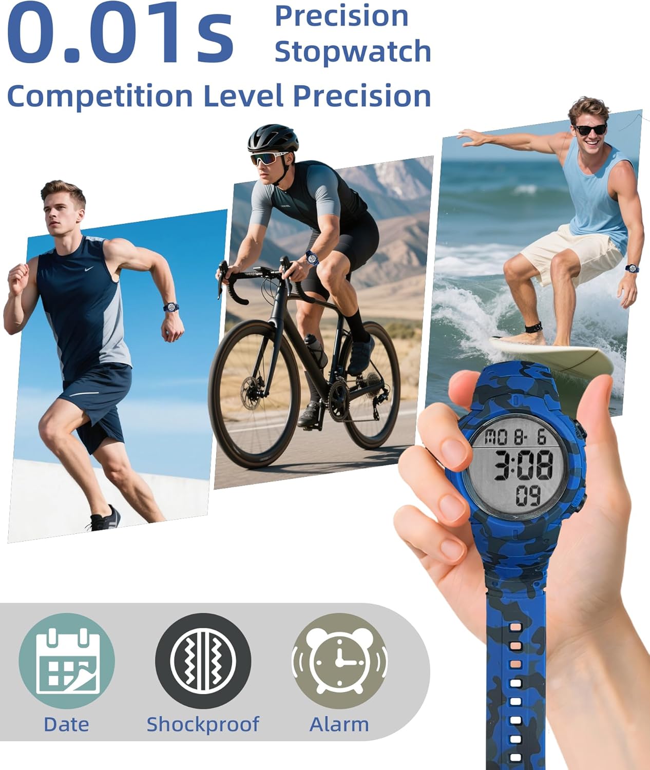 CakCity Mens Digital Watch Military Waterproof Outdoor Large Face Sports Watches with Stopwatch Back Light Alarm Date LED Display,Black - Image 4