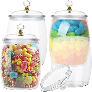 4 Pcs 1/2 Gallon Candy and Cookie Jar Plastic Jars with Lids 64oz Clear Cookie Container candy jars for candy buffet Container for Wedding Home Kitchen Bar Decoration