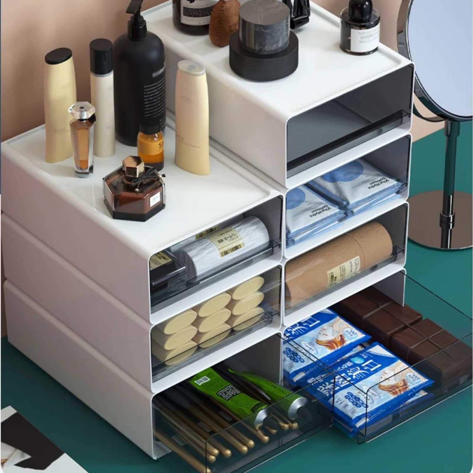 Amazon.co.jp: デスクトップ収納ボックス、収納棚-透明引き出し、丈夫