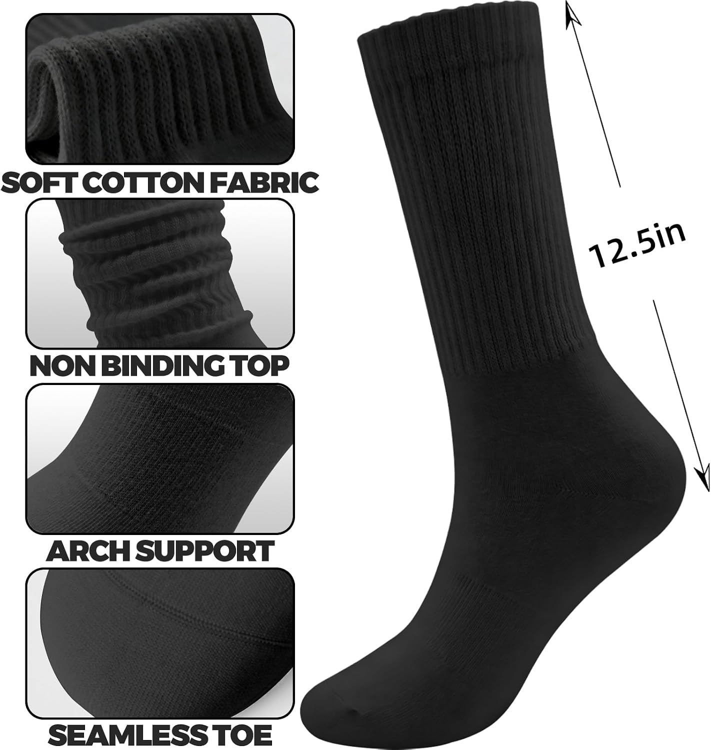 3 Pairs Solid Color Slouch Crew Socks for Women Cotton Blend,Women's Crew Socks Size 5-9 9-11,Suitable for daily wear
