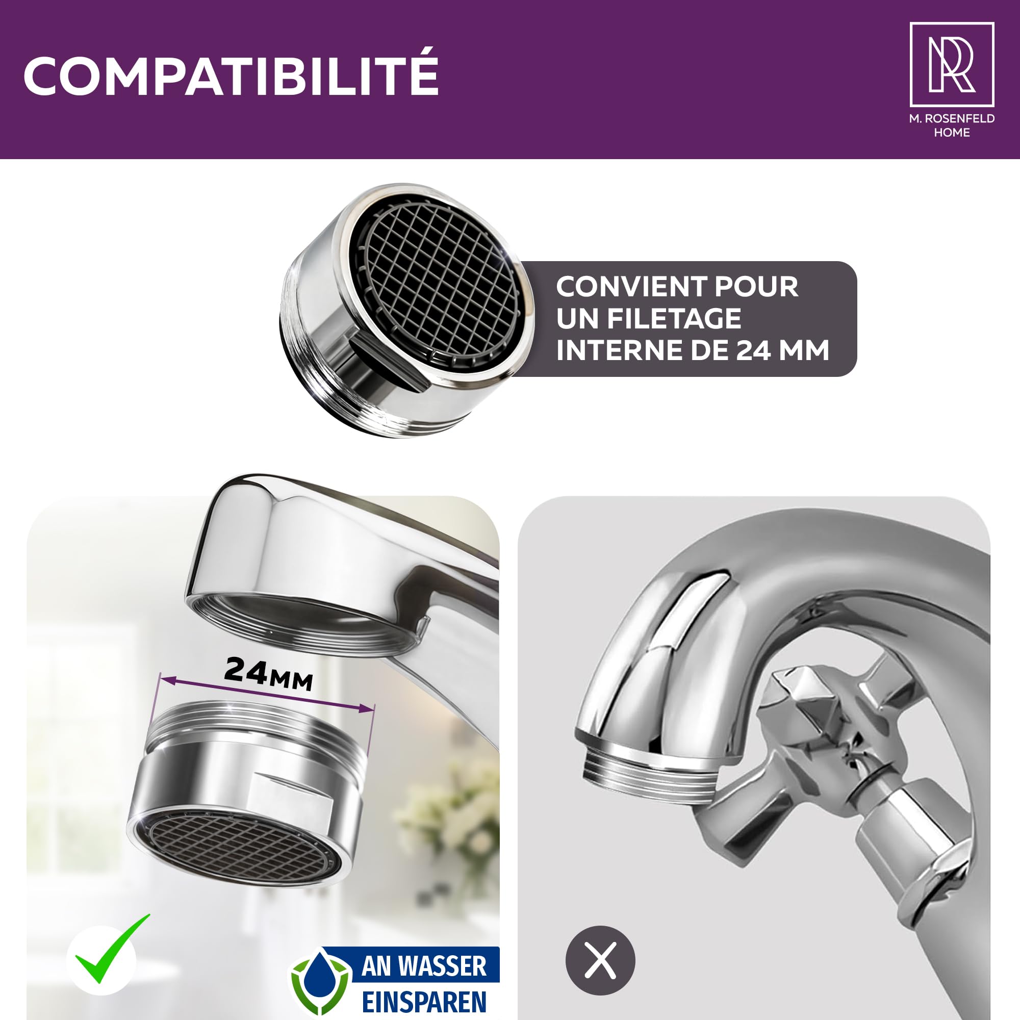 Mousseur Robinet M24 Laiton Chromé Économiseur d'Eau Filtre Anticalcaire 5 L/min