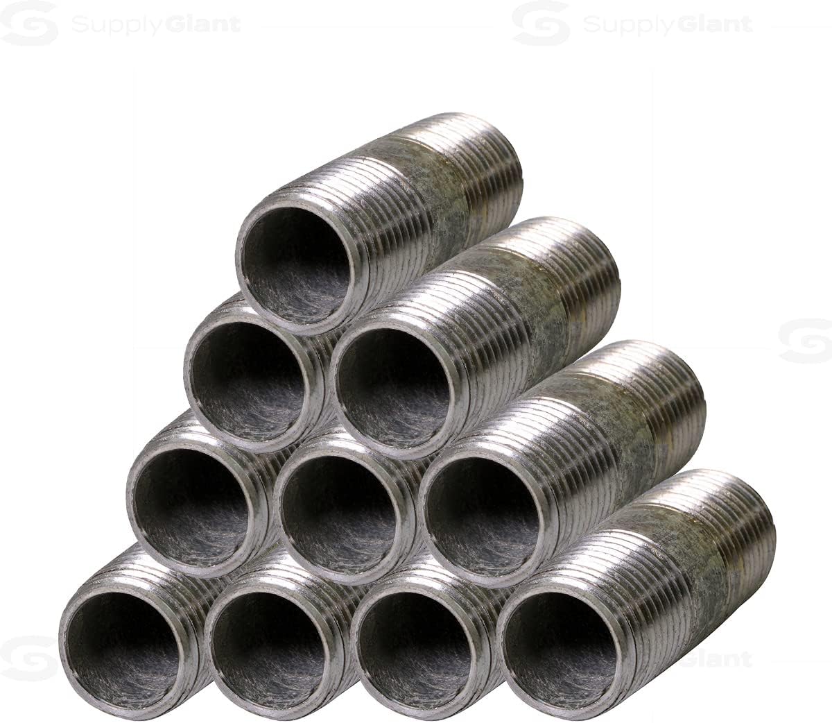 SUPPLYGIANT OQHM3430-10 Steel Nipple Pipe, 3/4'' x 3", Galvanized (Pack Of 10), 3/4" x 3"