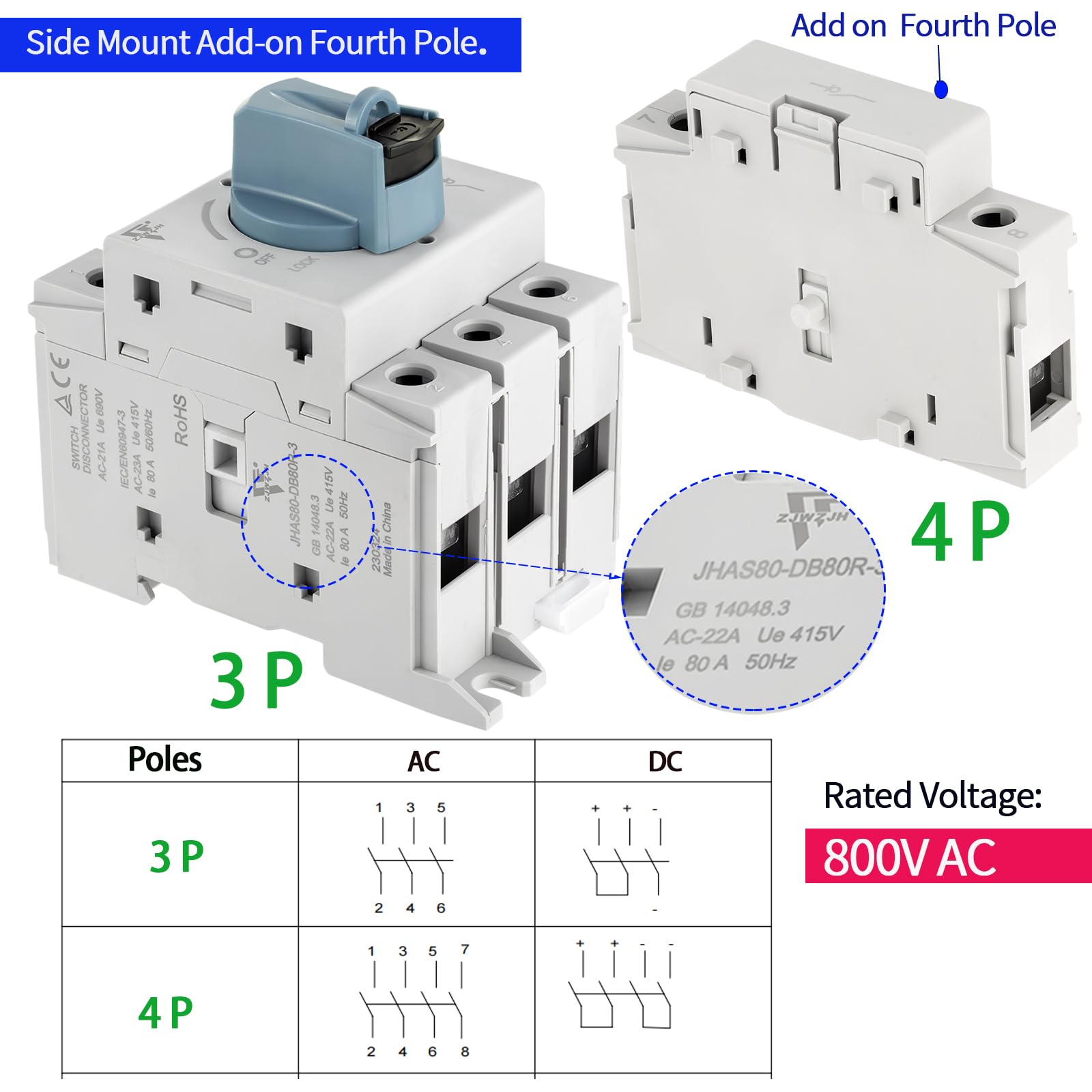Snapklik.com : Solar Disconnect Switch 80 Amp AC800V Solar Disconnect ...