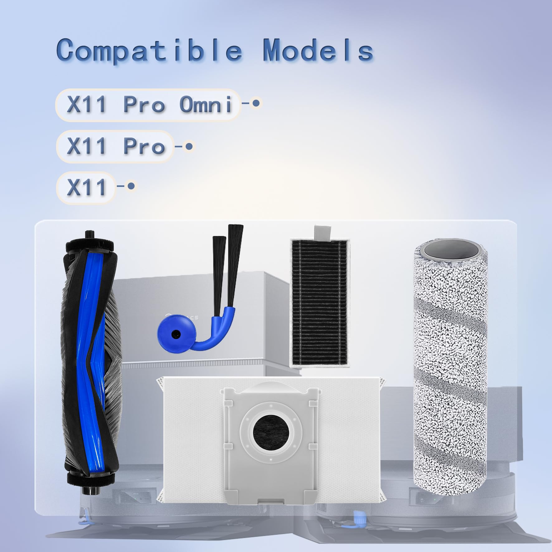 Zestaw akcesoriów zamiennych kompatybilny z Ecovacs Deebot X11 Pro Omni, X11 Pro, X11, akcesoria do odkurzacza robota, 2 szczotki główne + 8 szczotek bocznych + 8 filtrów HEPA + 6 rolek do mopa + 6