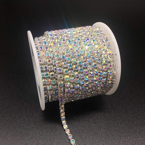 Miniatura 23 de Dowarm 1 rollo de cadena de diamantes de imitación de 10 yardas, cadena de cierre de diamantes de imitación de cristal, borde de cadena de piedra