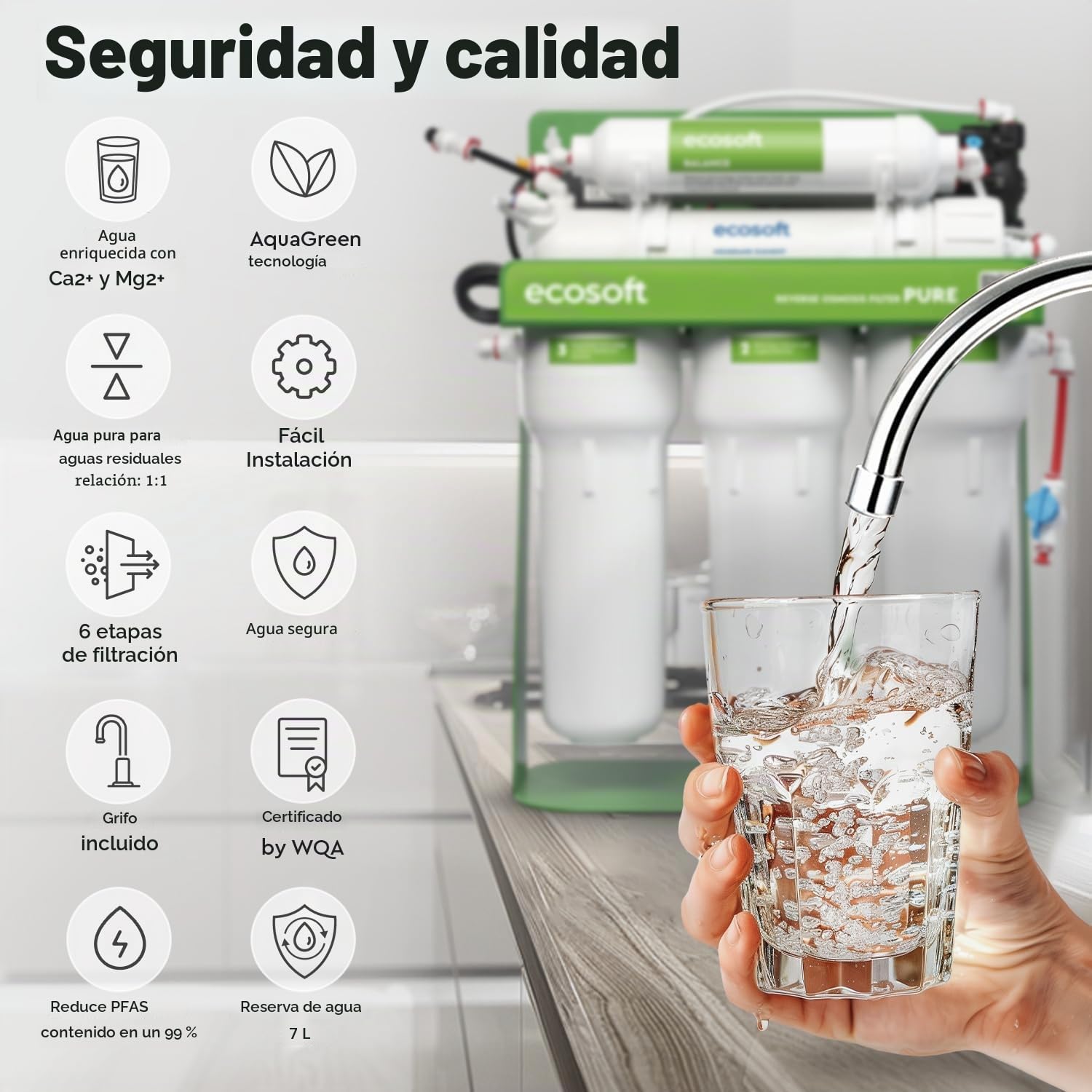 Ecosoft Pure Balance con bomba y bastidor | descalcificador doméstico para agua dura | control inteligente | ahorro de sal y agua | ideal para viviendas unifamiliares