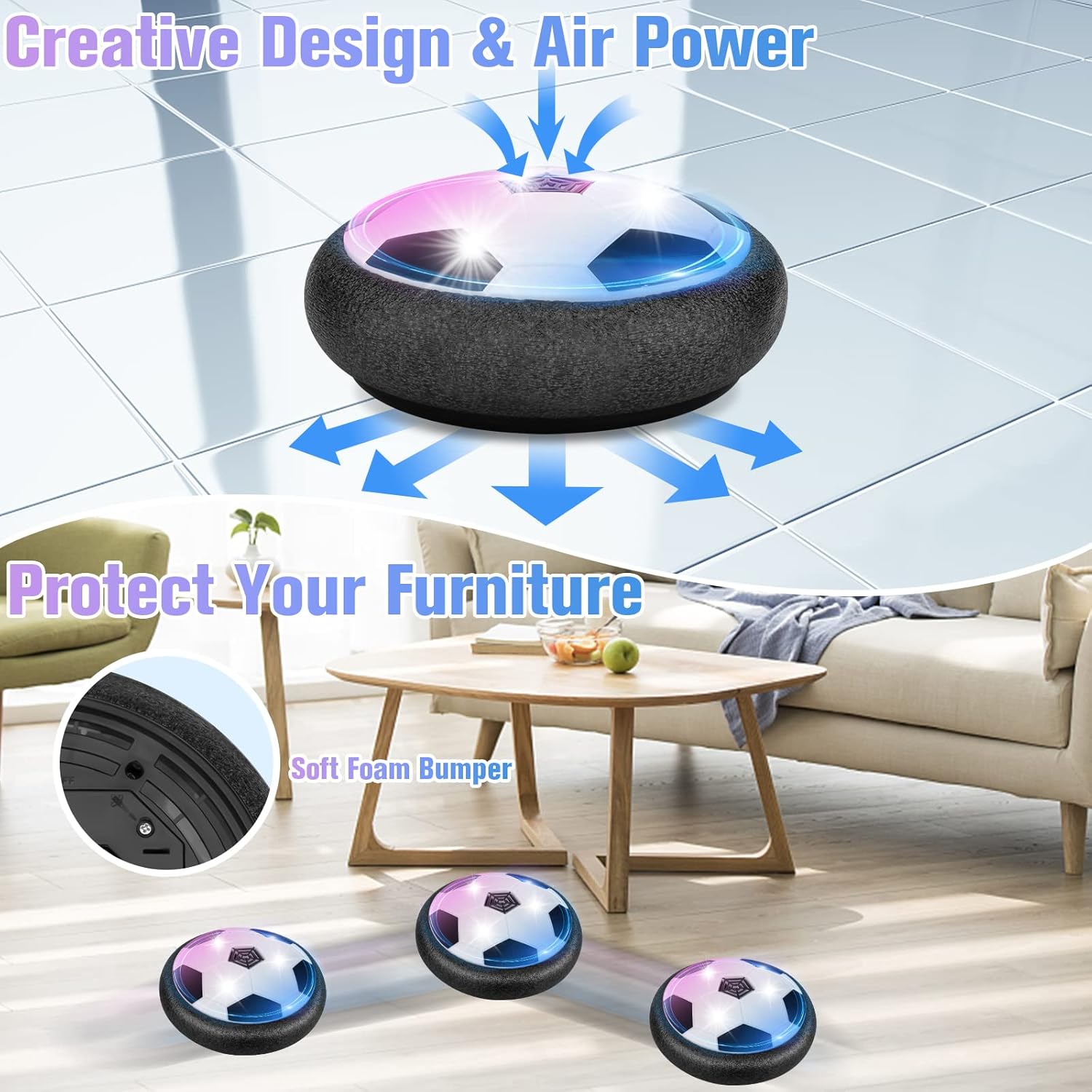 Junywell Hover Soccer Ball, Hover Ball Soccer Toy for Kids, Gravity Hover Football with Led Light, Battery Operated Ball Soccer Indoor Outdoor Air Floating Soccer Ball Toy for Boys Girls Birthday : Industrial & Scientific