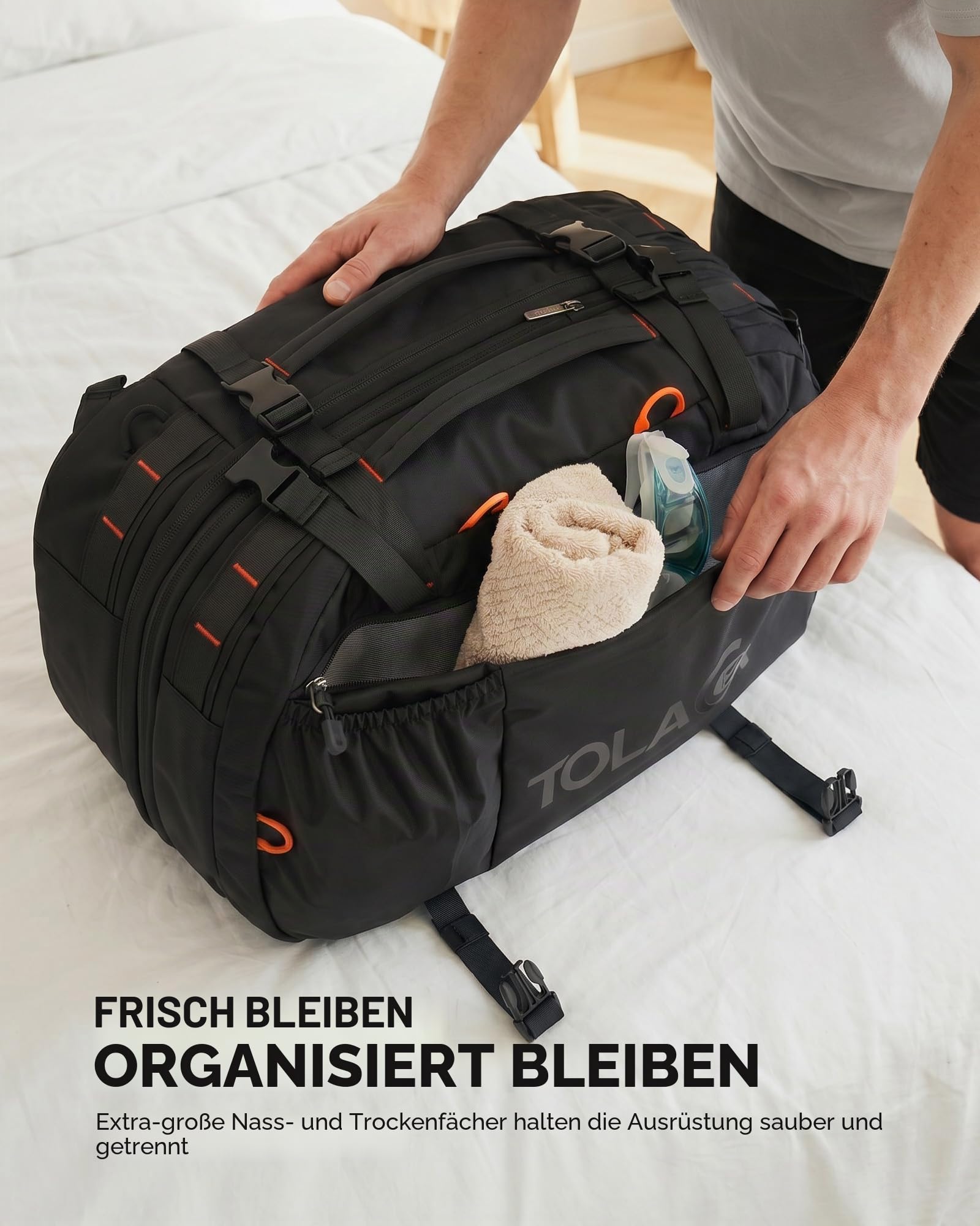 Tolaccea Reiserucksack, Handgepäck Rucksack Flugzeug, TSA-Freundlicher Laptop Rucksack 15,6 Zoll, Erweiterbar 40L auf 50L, Weekender Herren für Reise Wandern Camping