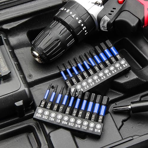 Miniatura 5 de Juego de 20 brocas Allen de cabeza hexagonal de impacto, juego de brocas hexagonales de acero S2, vástago hexagonal de 14 pulgadas con magnetismo,