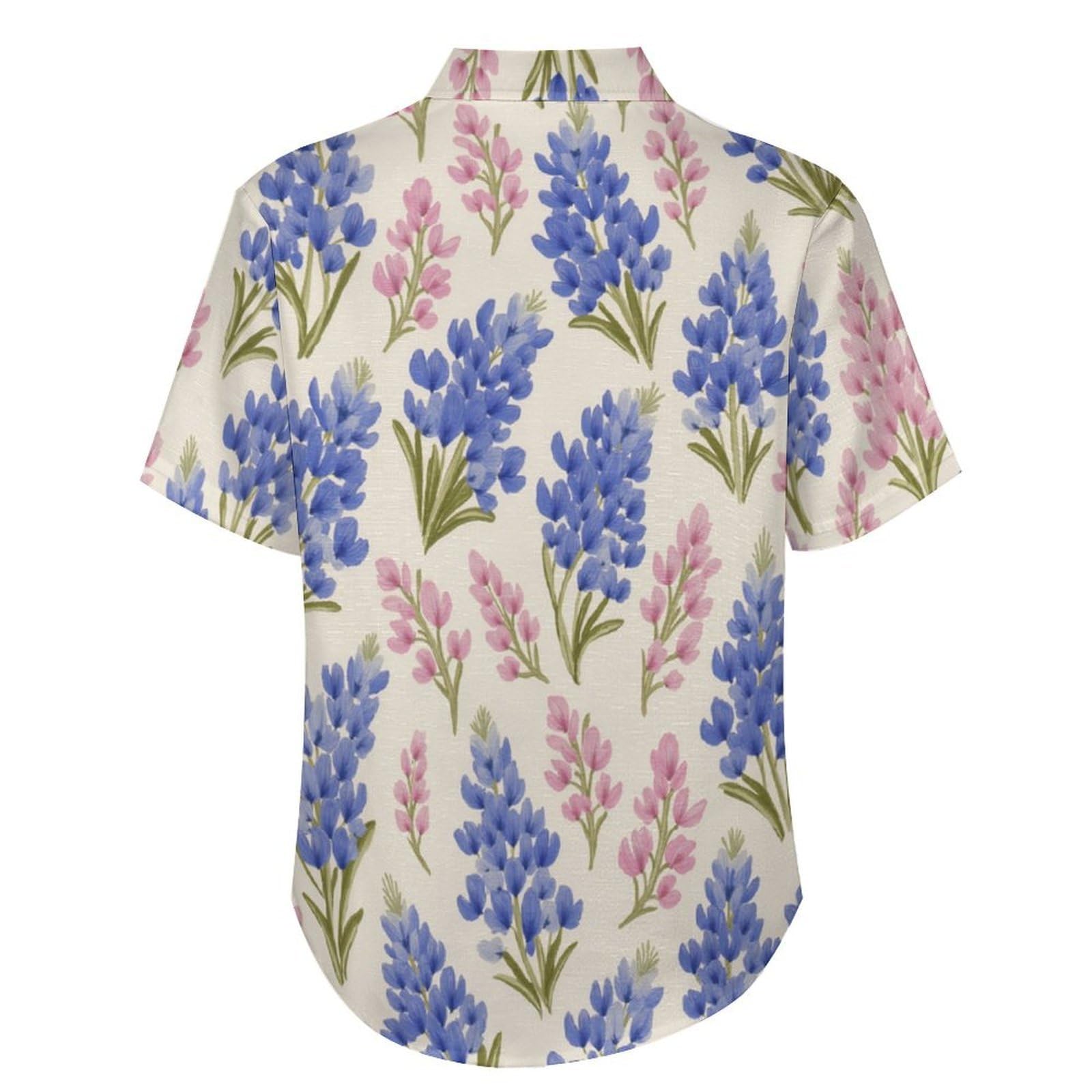 Funky Camicia Hawaiana Uomo, Manica Corta Design Aloha Camicie con Bottoni, Estiva Camicie a Fiore del Cappello Blu Casual Stampa Spiaggia Estate Floreale Dipinto A Mano Camicia