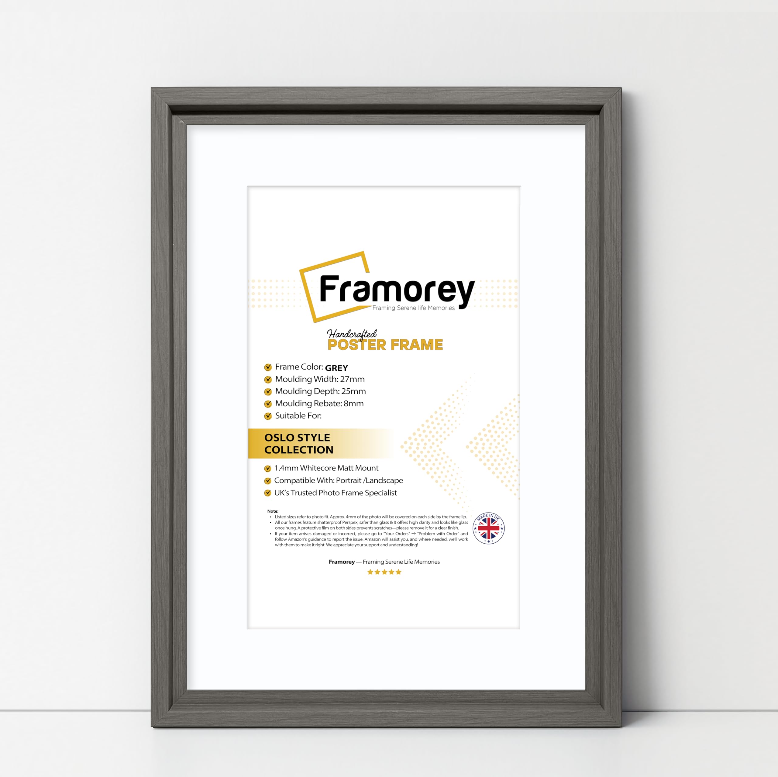 Framorey Framing Serene Life Memories Grey With White Mount Framorey Oslo Style Picture Frame, 14X12" Size Grey Photo Frame With 12X10" Size White Mount, Photo College Frame, Home Decor Frames