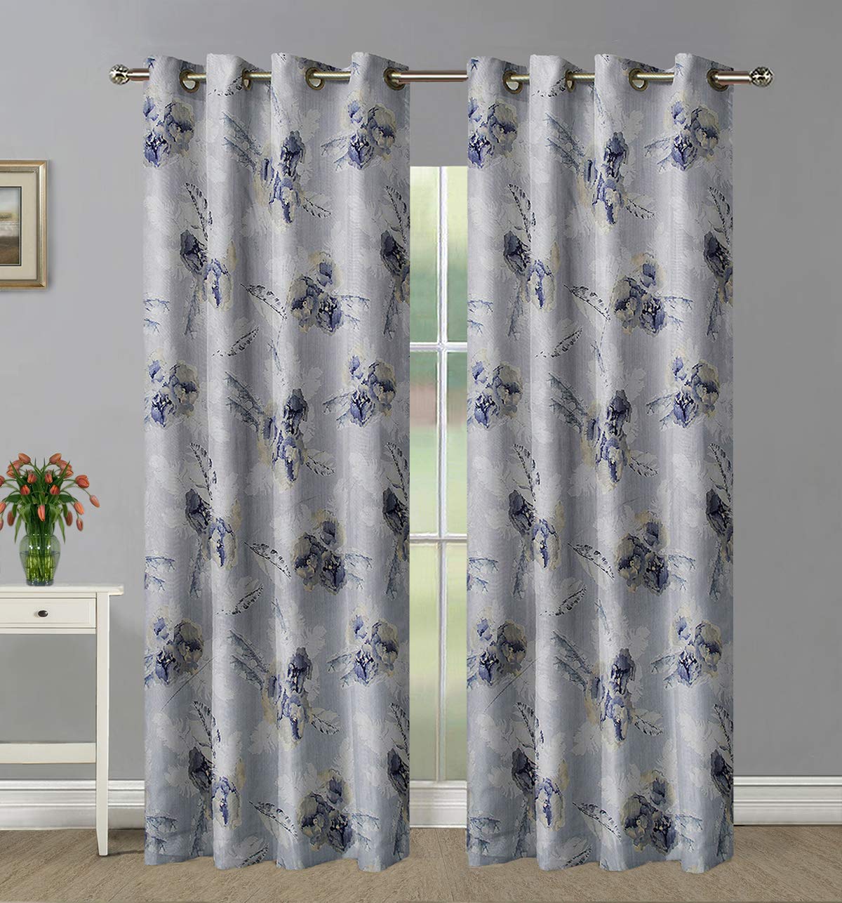 Good Homes Enigma Crushed Texture Printed Curtains, Long Door 9 feet- Pack of 2, Bluish Grey