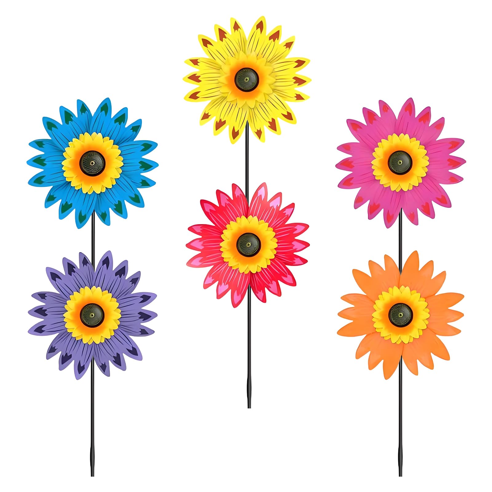 Sunflower Wind Spinners, 6PCS Sunflower Lawn Pinwheels Wind Spinners, Waterproof Sunflower Windmill Pinwheel Art Decorative Ornament for Garden Yard Lawn Party Outdoor Decor