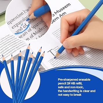 12 Pcs Checking Pencils Erasable Colored Pencils Pre-Sharpened 2 HB with Erasable Tops for Checking(Blue)