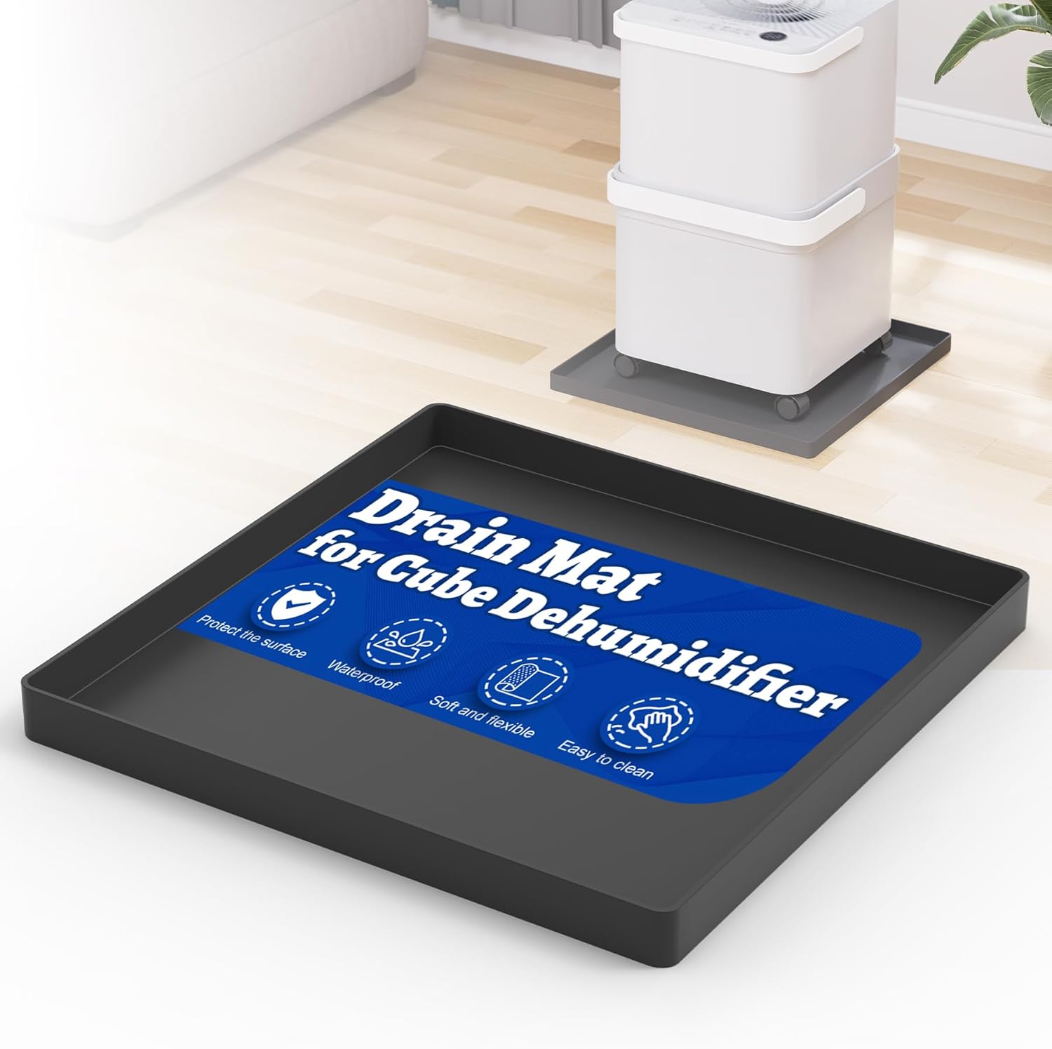 Dehumidifier Mat Compatible with Midea Cube Dehumidifiers 20-50 Pint, Drain Pan Prevent Water Leaks, Non-Slip Silicone Drain Tray for Basement Protect Floor from Appliance Leaks