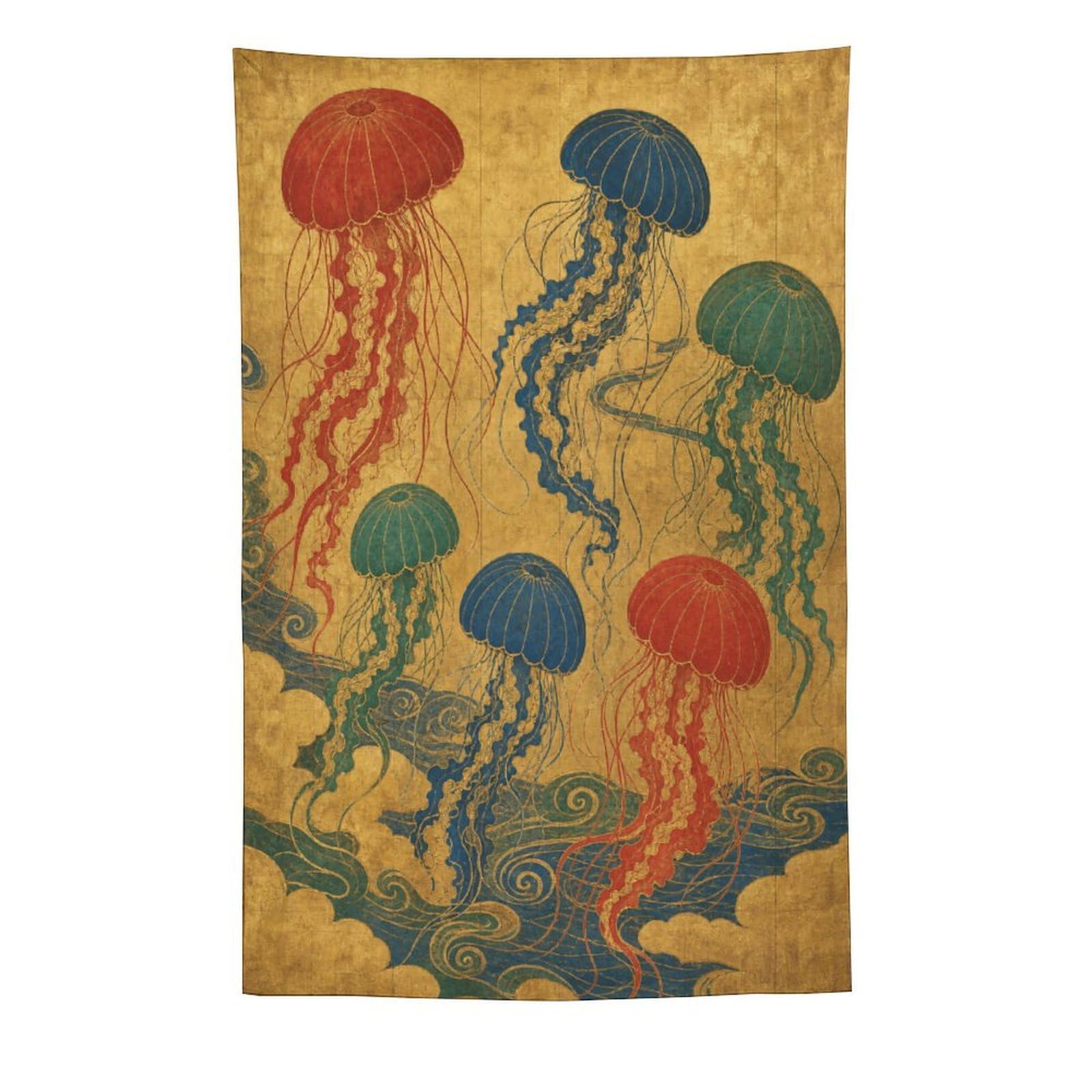 W7C8U2X3 Jellyfish Garden Wall Tapestry, Vintage Poster, Ceiling Hanging