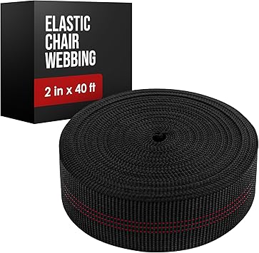Houseables Chair Webbing, Upholstery Webbing, Replacement Straps for Lawn Chairs, Couch Elastic, Upholstery Strapping, Kit for Furniture Repair, Support, Sofa, Dining Seat, Belt, 2 Inch, 40 Foot Roll