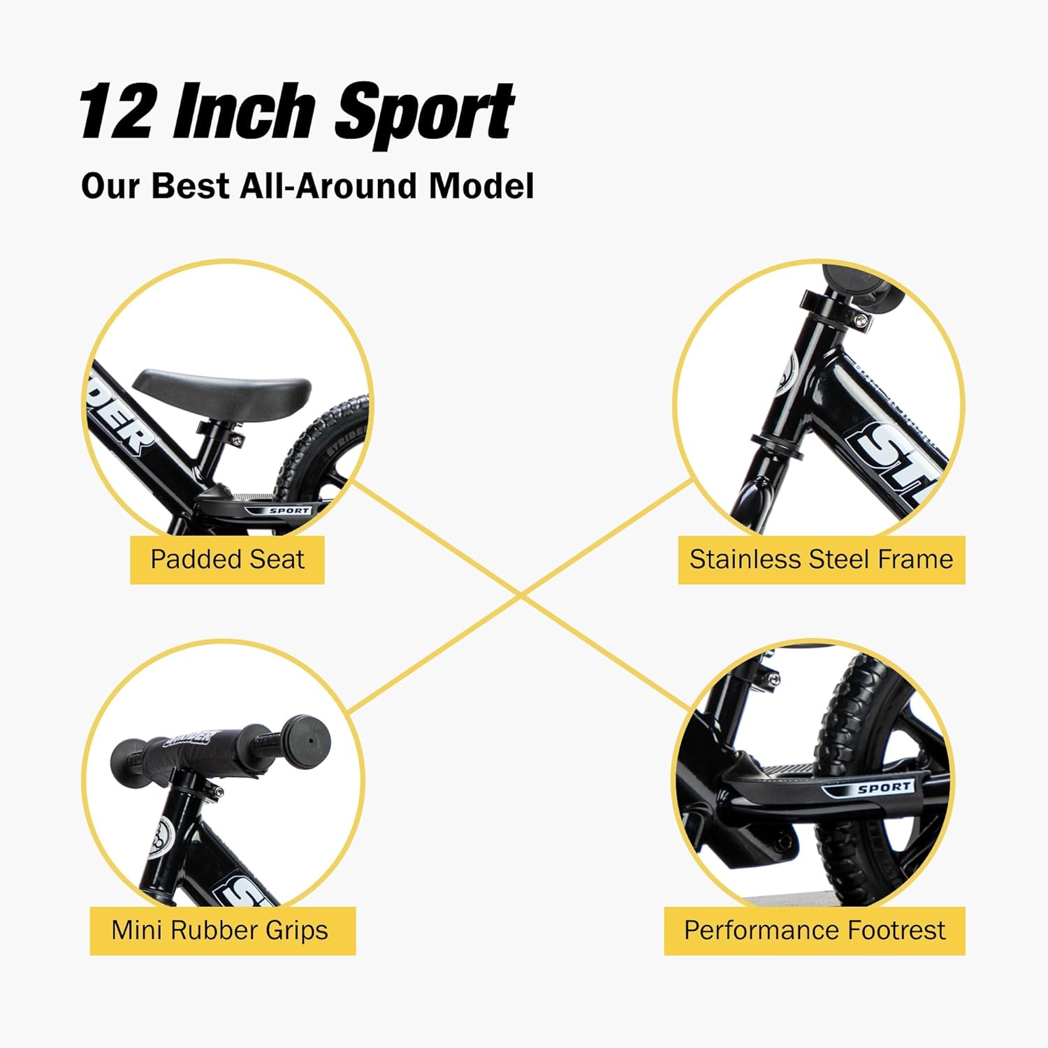 Strider 12” + Rocking Base - Helps Teach Baby How to Ride a Balance Bicycle - for Kids 6 Months to 4 Years - Easy Assembly & Adjustments