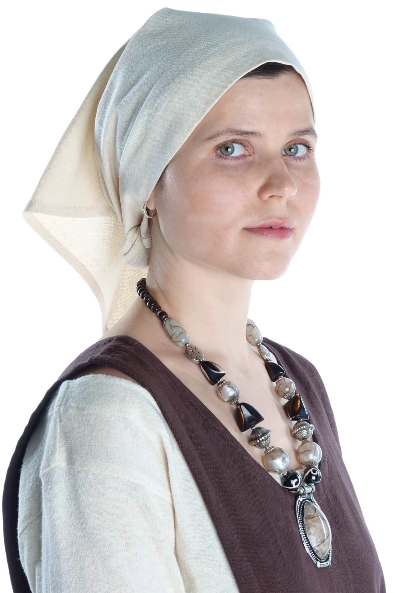 Hemad Women's Beige Laudamie Medieval Headscarf - Made Of Cotton - Larp Headwear - One Size