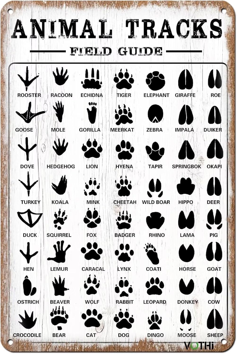 Funny Retro Metal Tin Sign Animal Tracks Field Guide Farmhouse Home Rustic；Woodland Decor；Boy Nursery Decor；8x12 In