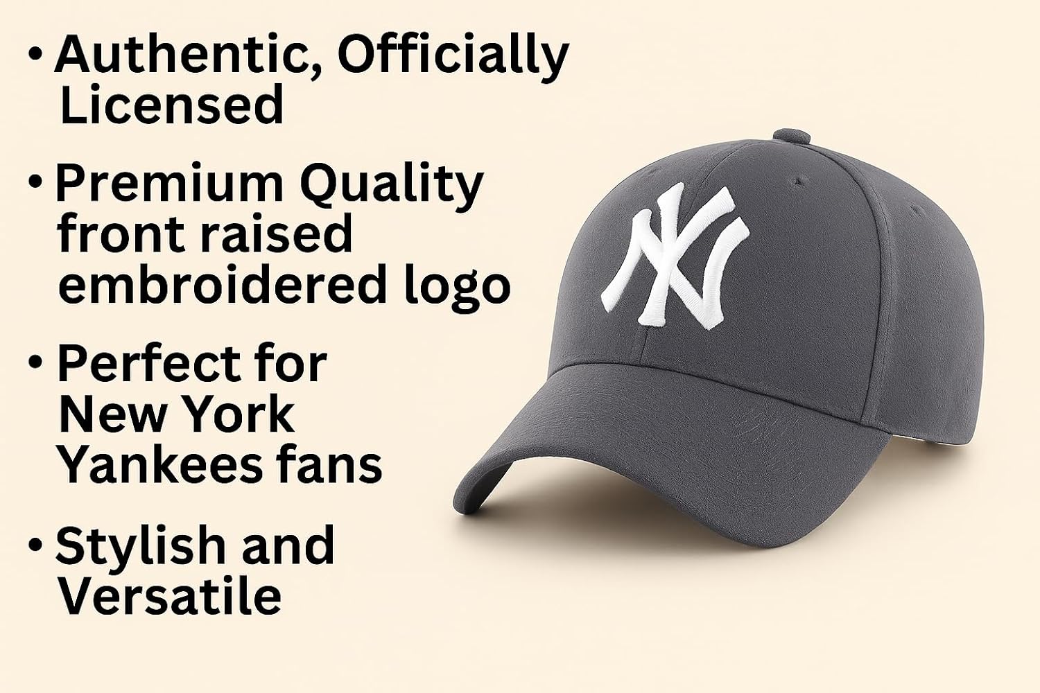 Officially Licensed New York Youth Boys Girls Baseball Hat Classic MVP Kids Adjustable Charcoal/White Primary Team Logo Sports Ball Cap