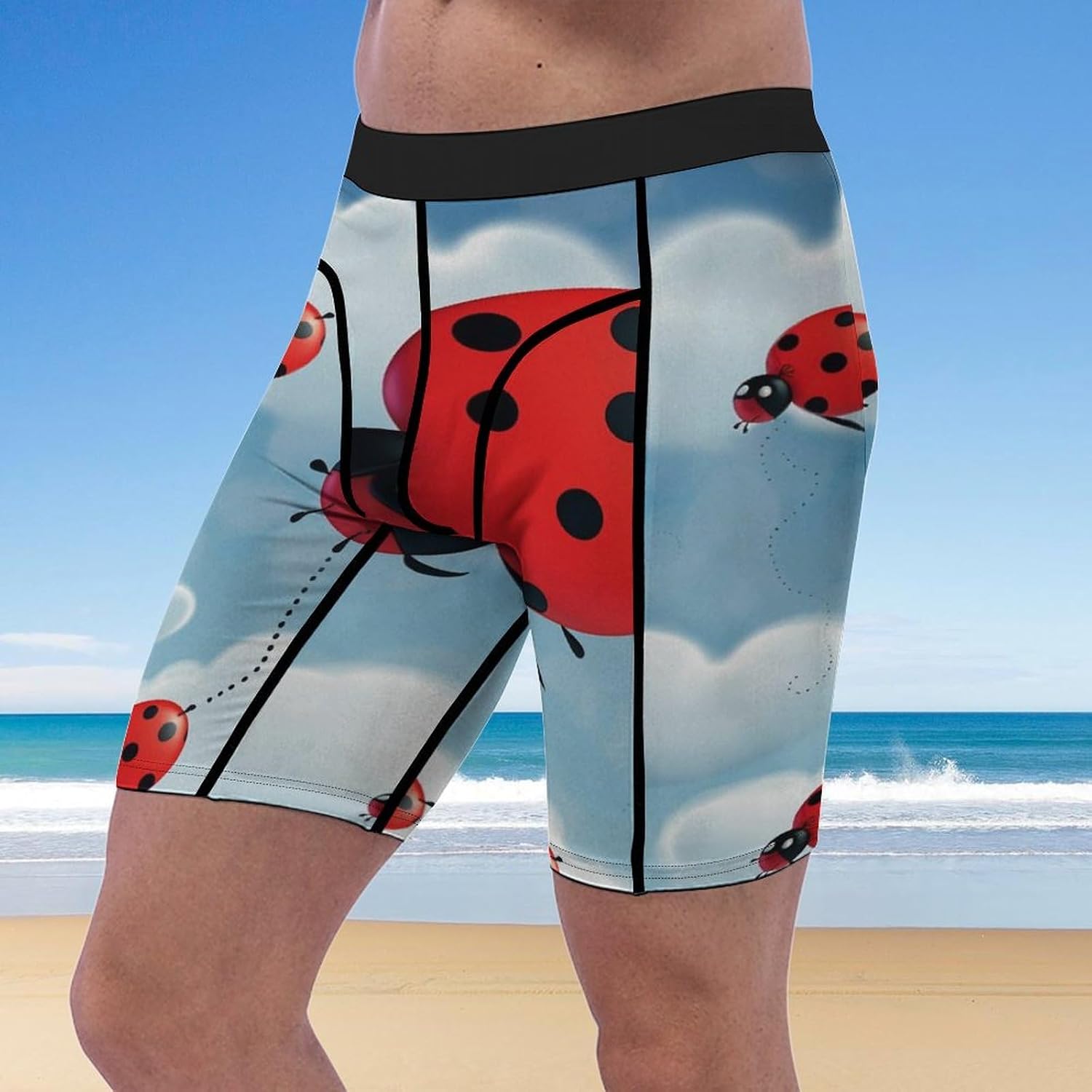 Ladybug and Cloud Compression Shorts Men Spandex Sport Shorts Workout Performance Baselayer Underwear