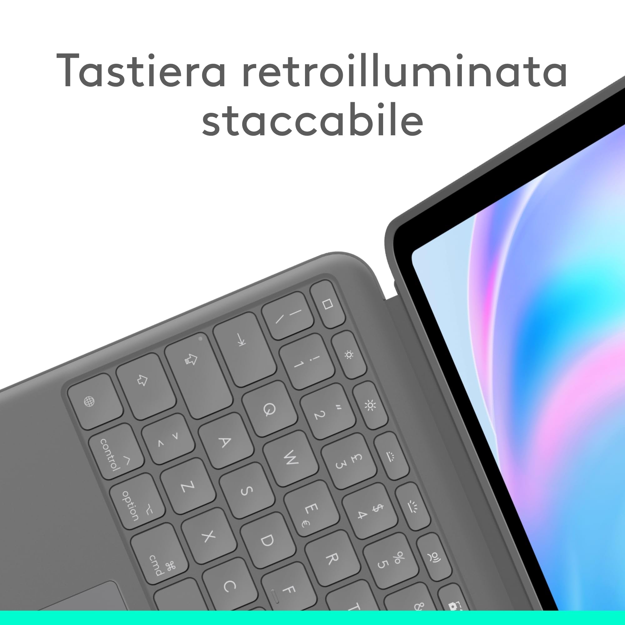 Logitech Combo Touch per iPad Air da 13 pollici (M2)(2024), Custodia con Tastiera, Tastiera Staccabile Retroilluminata con Supporto, Digitazione Comoda, Modalità Multiuso, Layout ITA QWERTY, Grigio