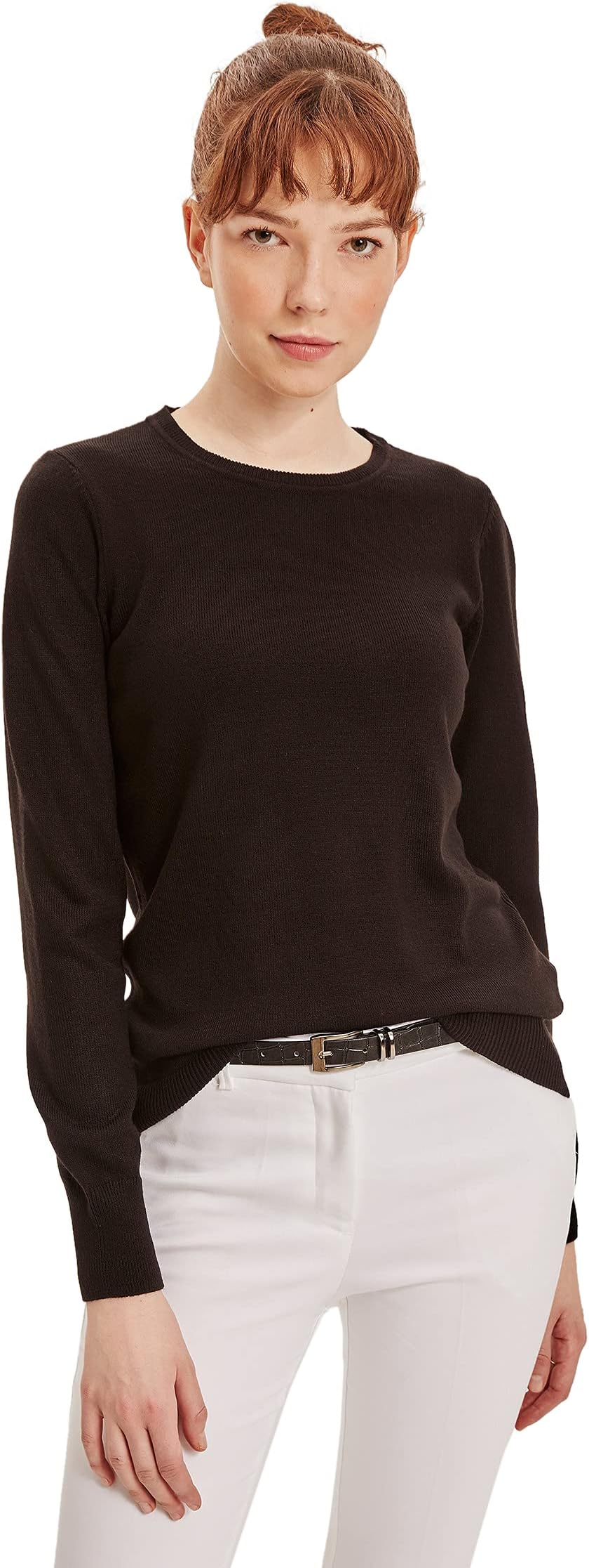 DeFactoTricot Long Sleeve Regular Fit Pullover Sweaters for Women - C Neck Regular Fit Pullover Women's Sweater for Casual Wearing - Women Lightweight Long Sleeve Pullover for Casual Wear