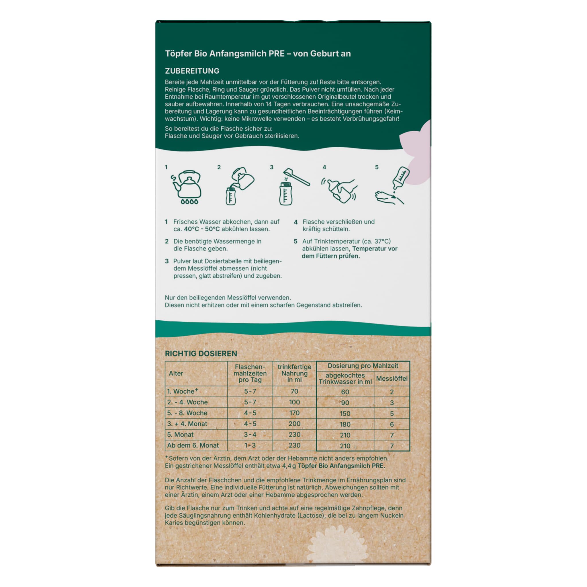 Töpfer Bio Anfangsmilch PRE Säuglingsanfangsnahrung ab Geburt 3x600g GOS Probifido ARA DHA Algenöl