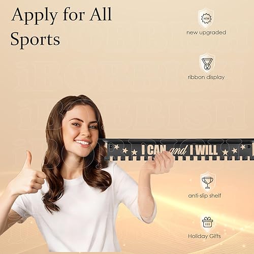 Vista 77 de Metal Medal Hanger Display,Non-Slip Trophy Shelf with 20 Hooks,Wall Mount,Heavy Duty,Non-Bent,Holds 22-33lbs,for Gymnastics,Race,Soccer,Swim Negro