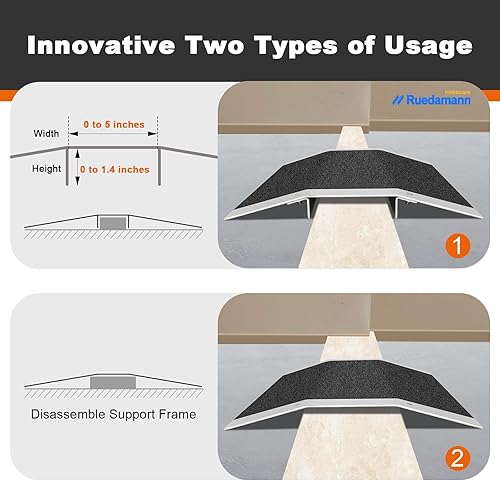 Miniatura 4 de Ruedamann Rampa de umbral de puente de elevación de 1.5 pulgadas, rampa para silla de ruedas con marco de soporte desmontable y superficie