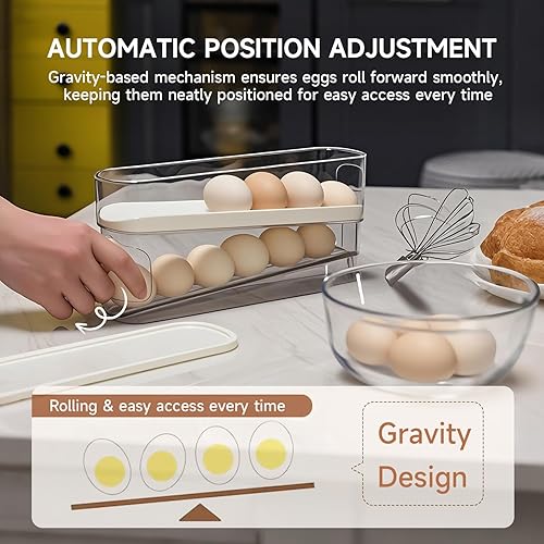 Miniatura 6 de Soporte de huevos rodante para refrigerador organizador de 24 huevos de doble pista para refrigerador bandeja organizadora de huevos transparente
