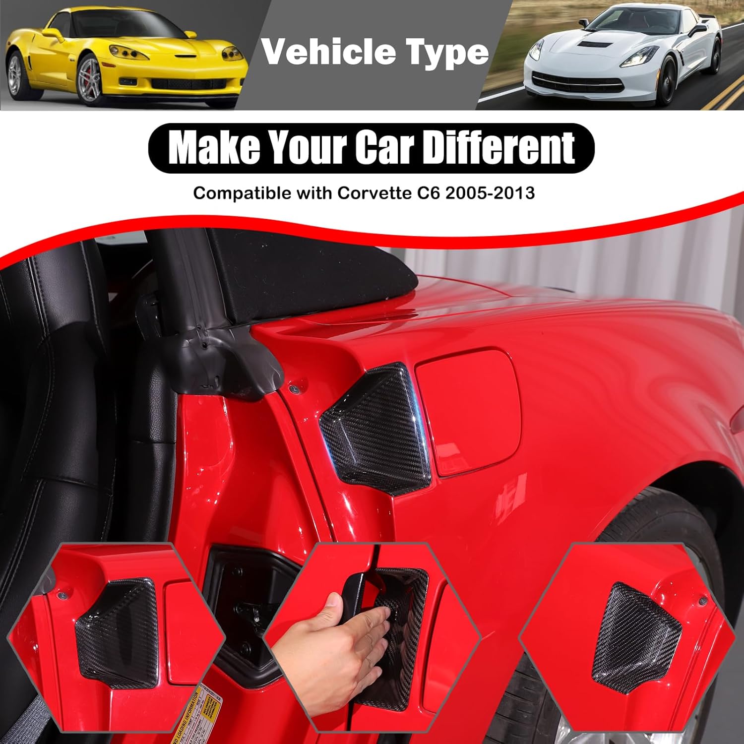 Dry Carbon Fiber Car Body Door Handle Bowl Moulding for Corvette C6 2005-2013 Car Door Handle Bowl Cover Trim Frame Look Cover Trims Accessories (Black)