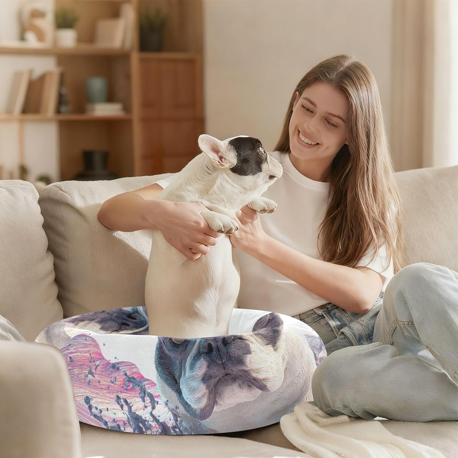 3D French Dog Cute Pet Dog Bed Relieve Stress Dog Pillow Bed for Medium Size Pets Sleeping S