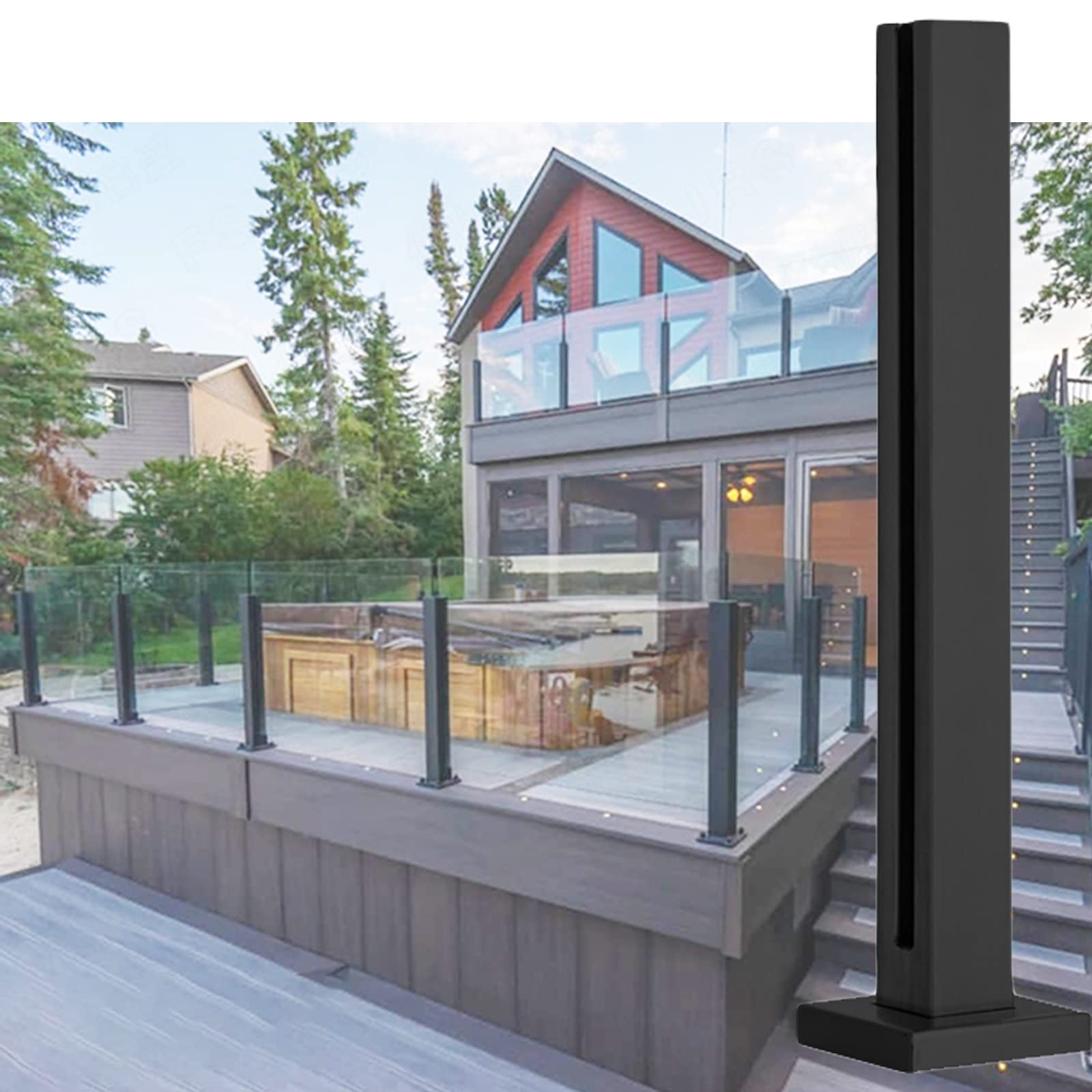 Poste de Balaustrada para Exterior Piscina Balcón Soporte Cuadrado Negro de Suelo