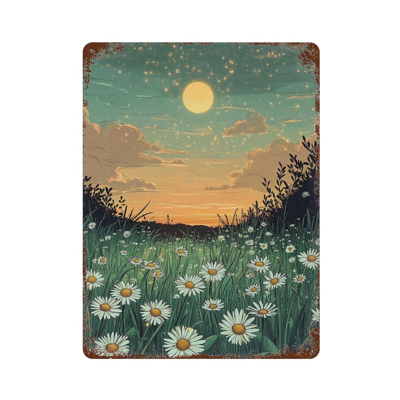 YHGERTKU Dusk Star Daisy Field 02 Wall Art Retro Iron Vintage Metal Tin Sign Poster Modern Decor for Living Rooms Gift 40x30cm