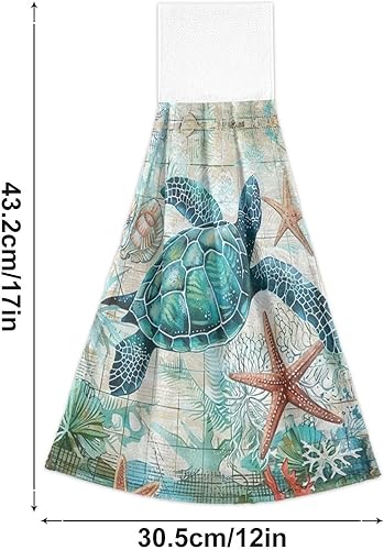 Miniatura 3 de Boccsty Toallas de cocina colgantes con diseño de estrella de mar, 2 piezas, diseño de tortuga, mapa del océano, toallas de baño, toallas de baño,