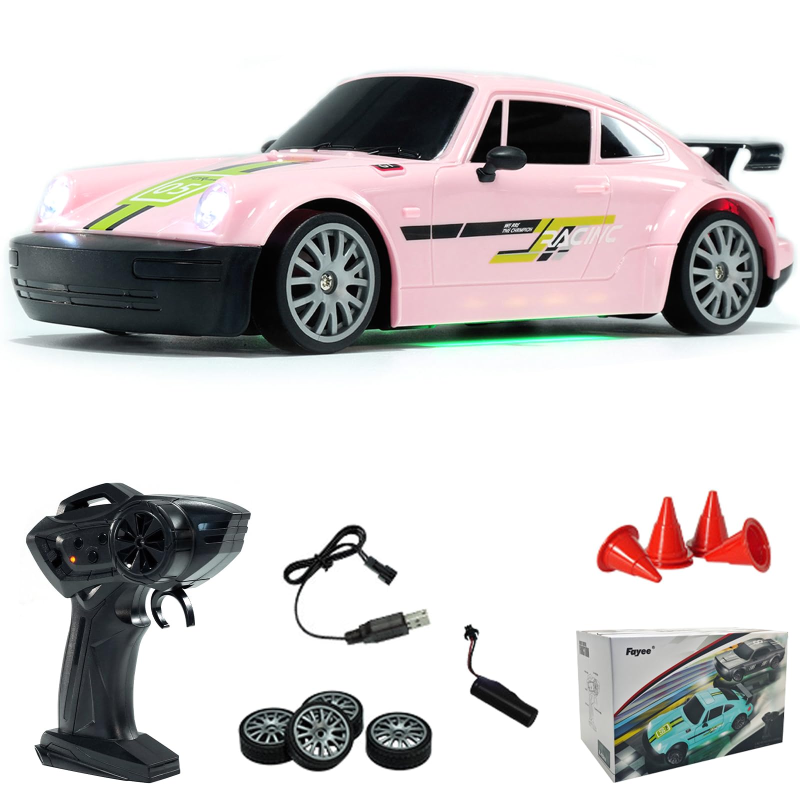 Hylukon 1:20 RC Drift Car, 2.4GHz High Speed 20KM/H Racing Car Vehicle, 4WD Drifting Tires Racing Sport Toy Cars with LED Lights, Electric Toy Car Vehicle Gifts for Teens Teens