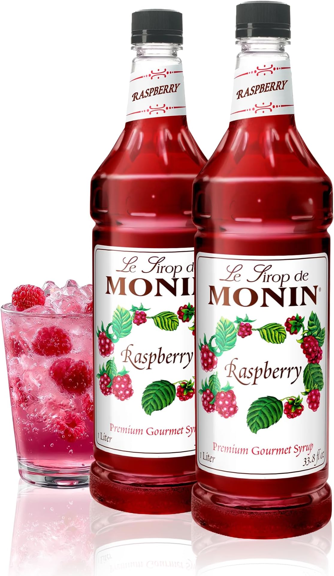Raspberry Syrup, Sweet and Tart, Great for Cocktails and Lemonades, Gluten-Free, Non-GMO (1 Liter, 2-Pack)
