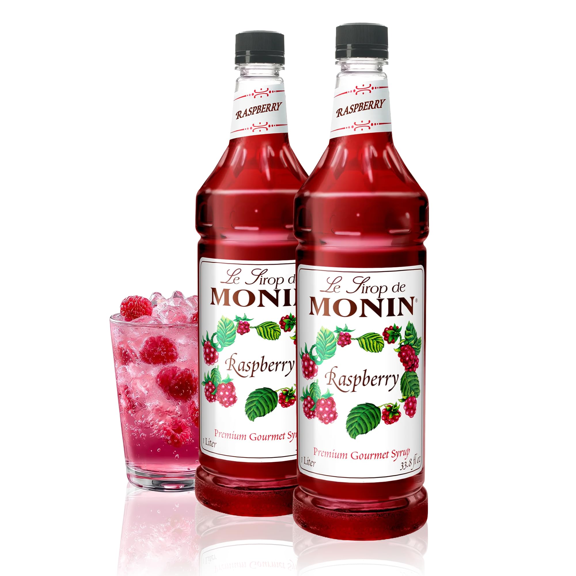 Raspberry Syrup, Sweet and Tart, Great for Cocktails and Lemonades, Gluten-Free, Non-GMO (1 Liter, 2-Pack)