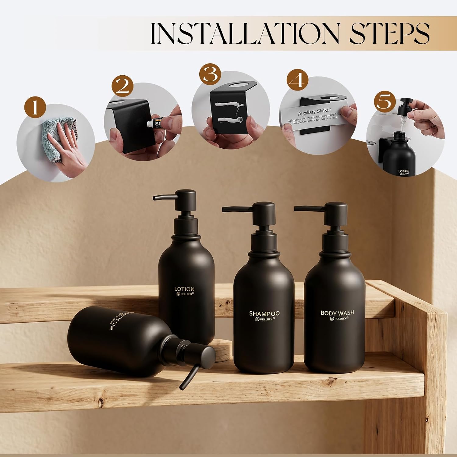 Shampoo and Conditioner Dispenser Wall Mounted,Set of 3 * 500 ml Shower Soap Bottles with 36 pcs Waterproof Labels,Shower Dispenser 3 Chamber No Drill,Body Wash Dispenser for Shower Wall Bathroom