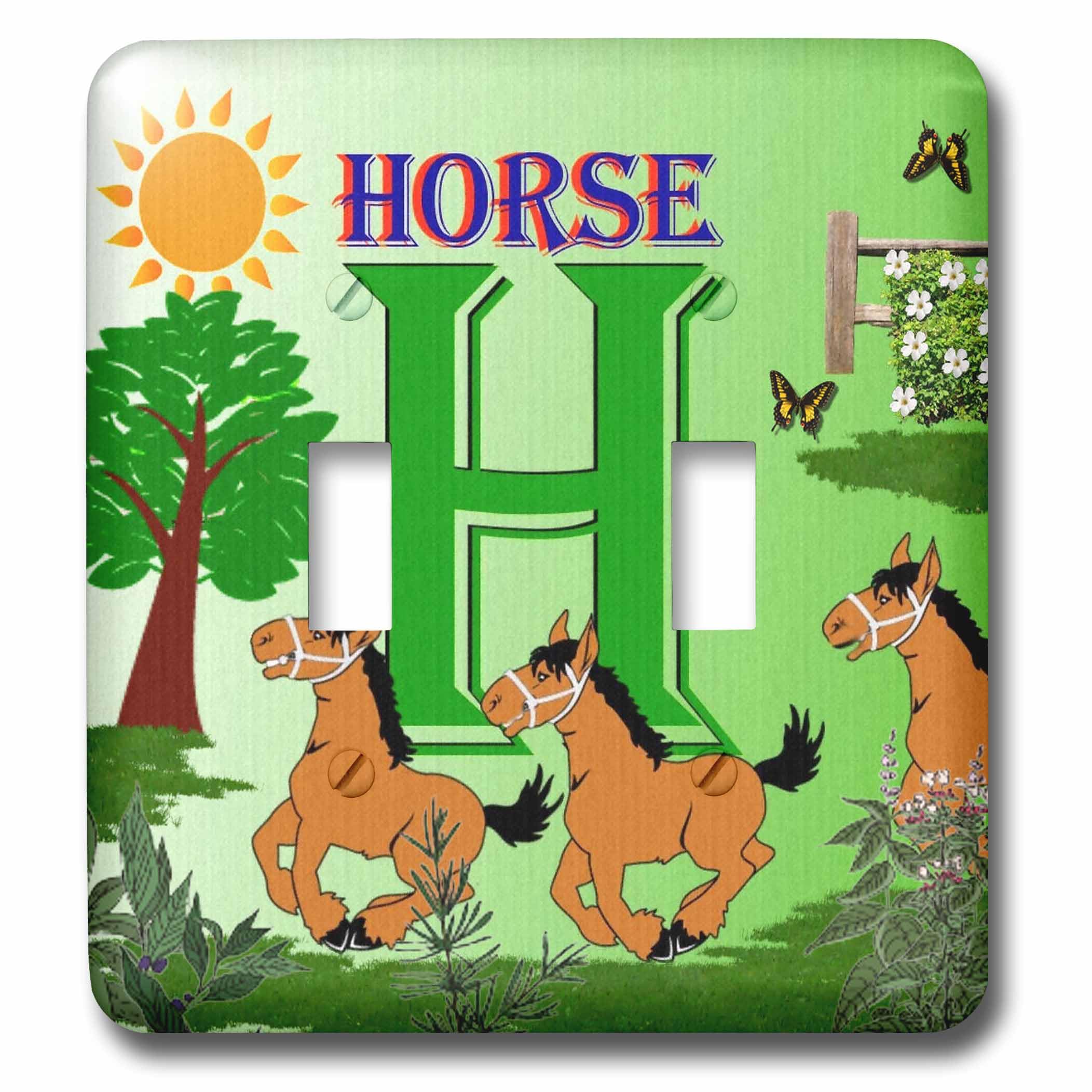 Interruptor doble infantil de caballos decorativo y placa de pared para habitación 3dRose